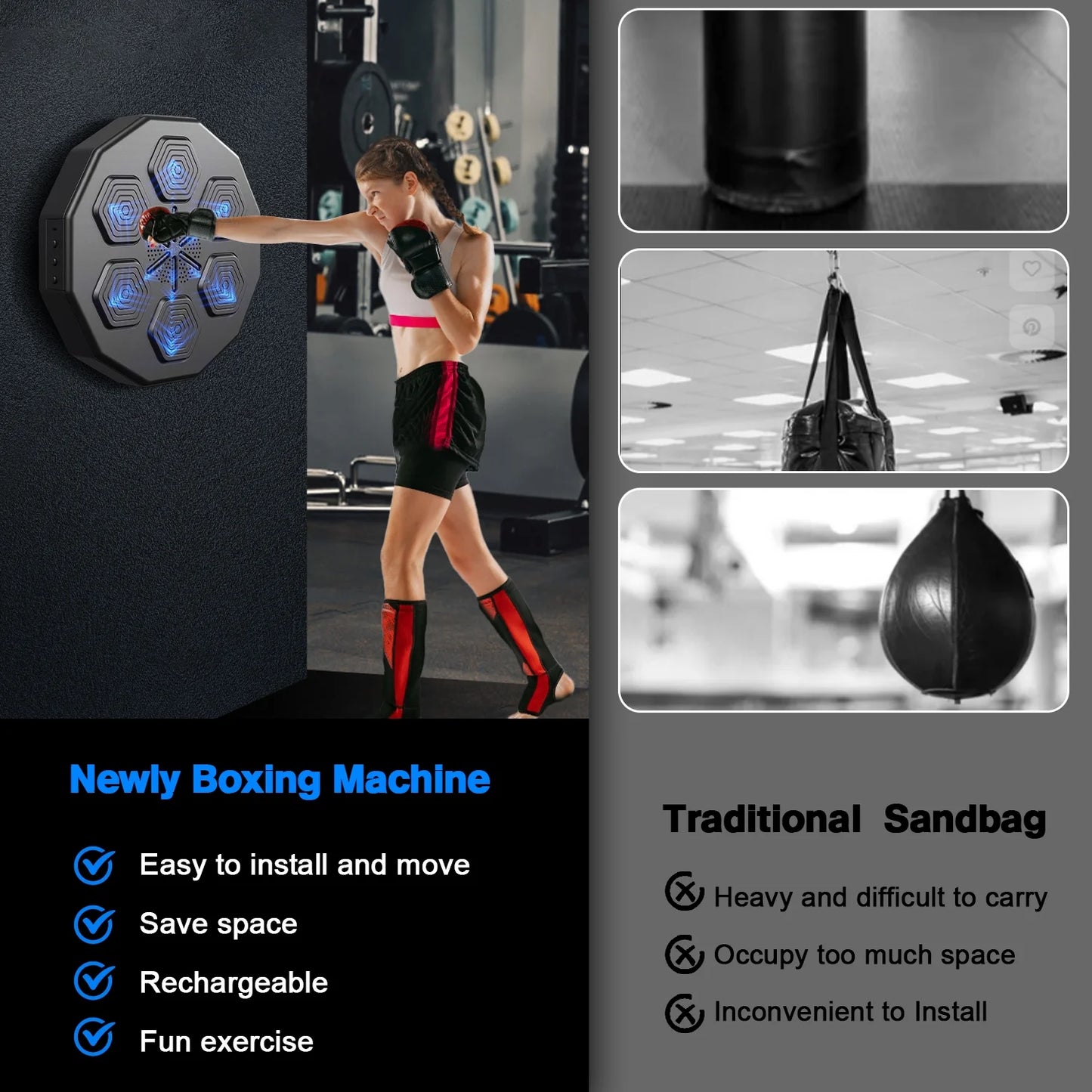 Music Boxing Machine, Smart Bluetooth Connection Boxing Equipment, Fight Reaction Training Boxing Pad, Release Pressure Wall Mounted Punching Equipment with Boxing Gloves